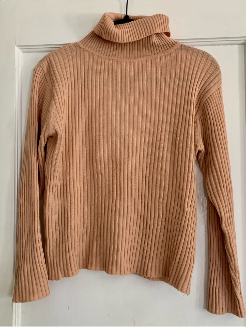 Vintage Ribbed Turtleneck Sweater Camel 100% Acrylic Large 80s Glam Classy